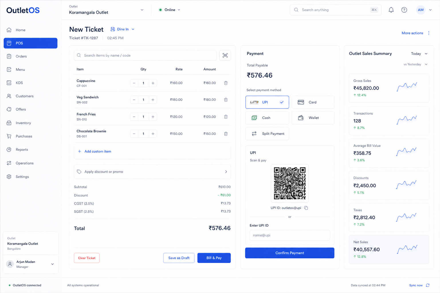 OutletOS POS billing connected to operations